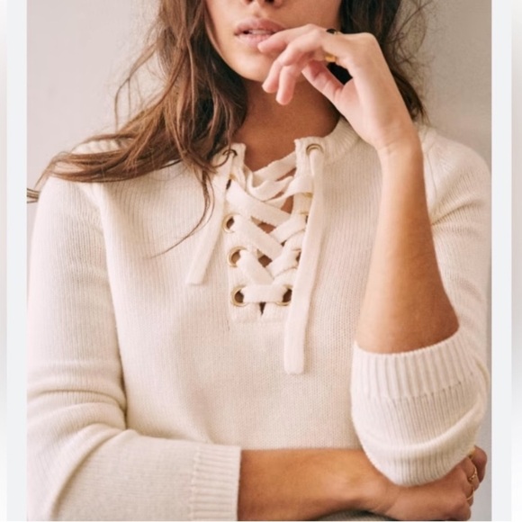 Sezane Sweaters - Sézane Tiago 100% Wool Lace Up Sweater Sz S Le Maille Sezane Cream White